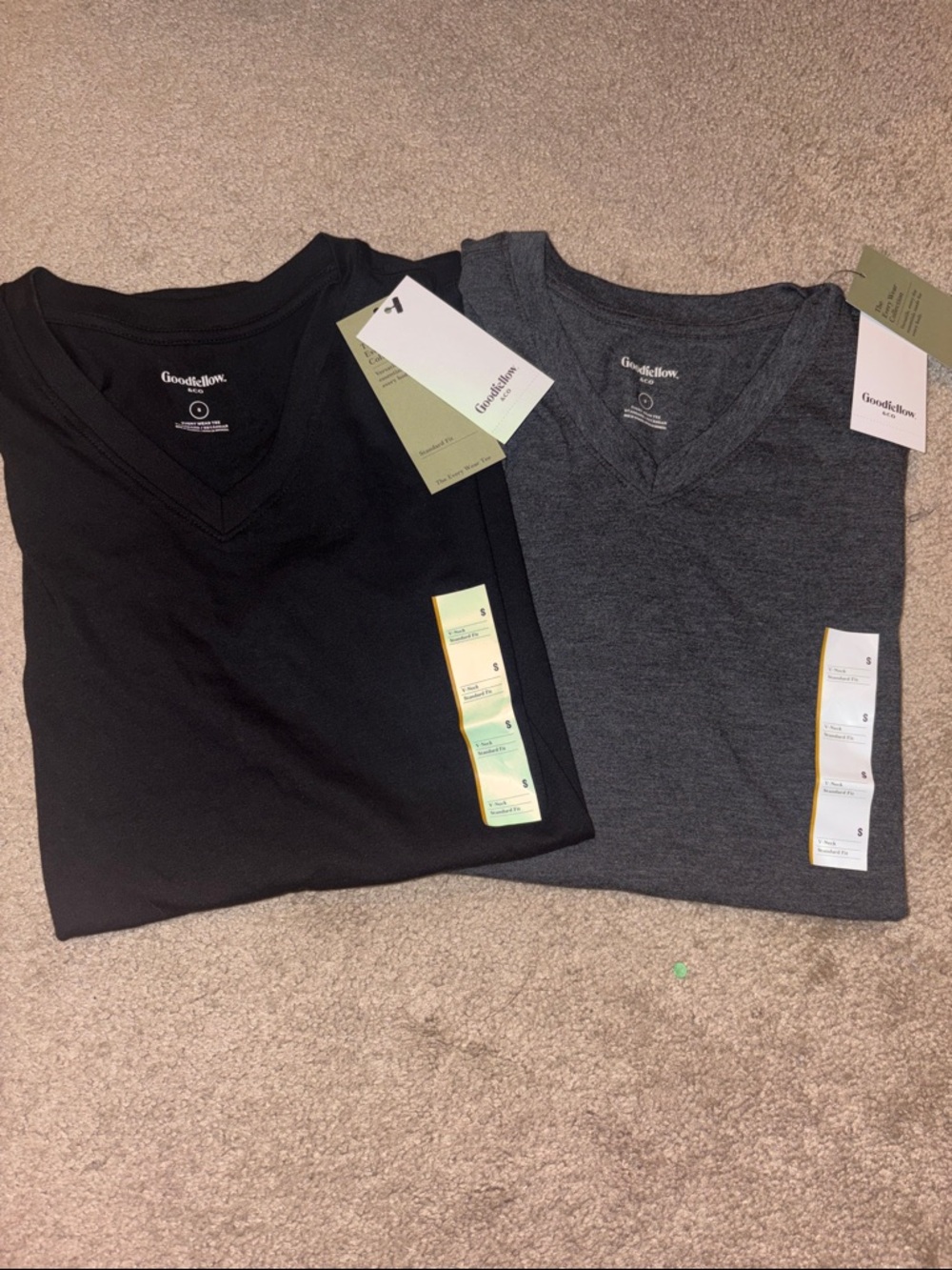 Goodfellow & Co Two-Pack V-Neck Tees in Black and Charcoal Gray